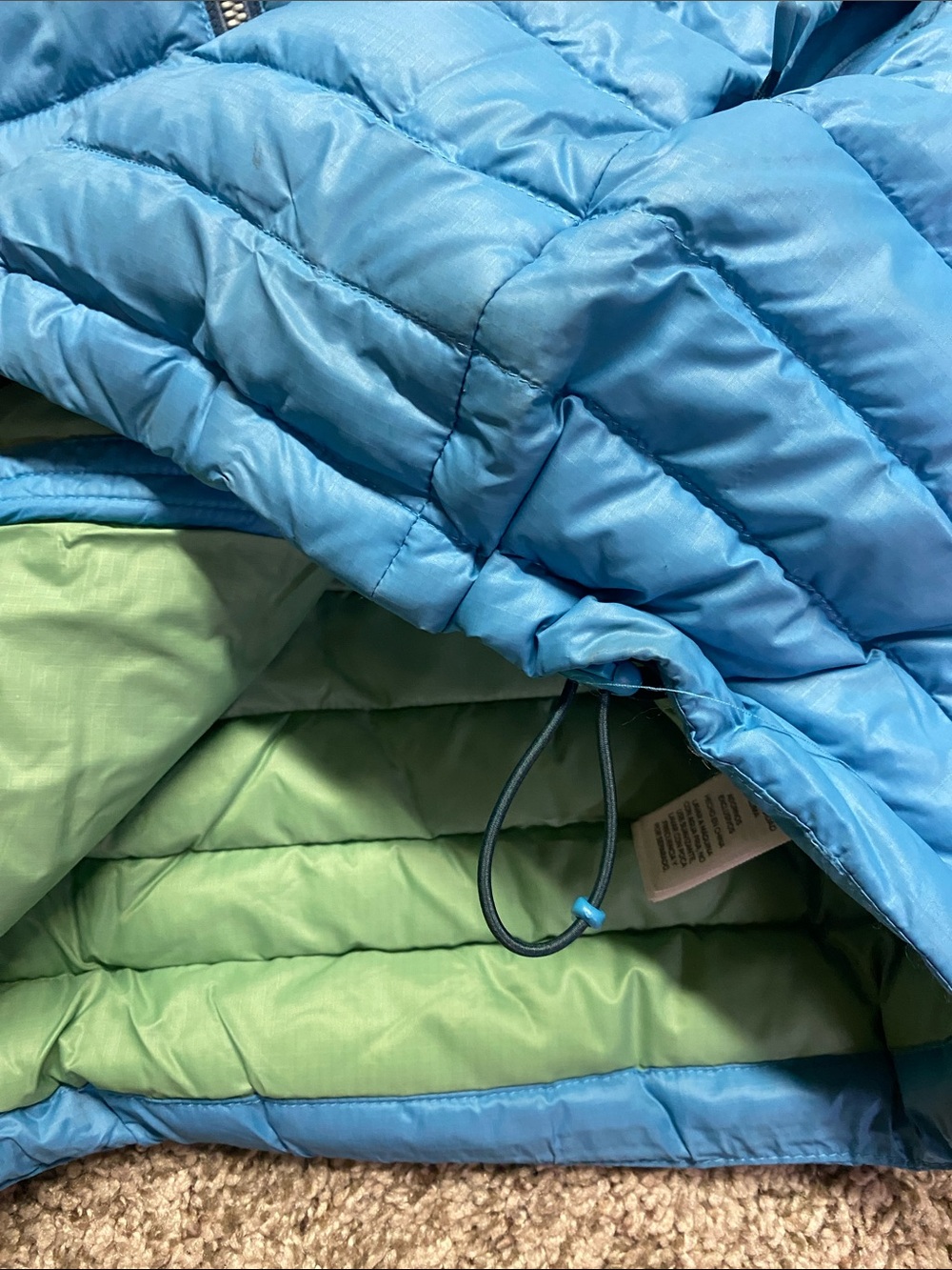 cotopaxi Blue Hooded Puffer Jacket Green and Navy Stripes Men’s Size 2XL - 1511 - Picture 6 of 15